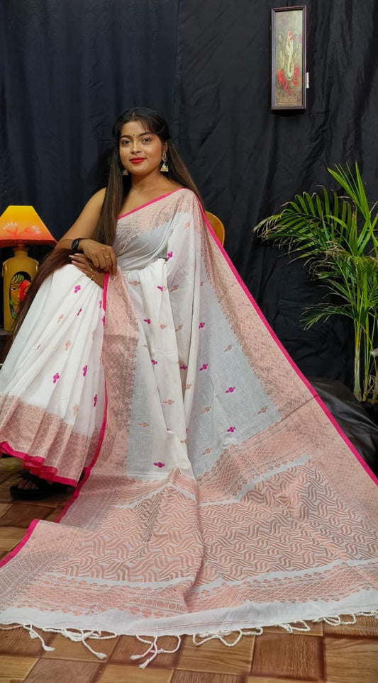 Cotton banarasi saree -A saree of wonder - White - cotton saree