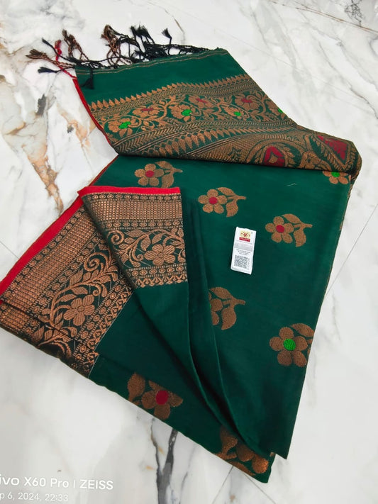 Cotton Banarasi saree - Green