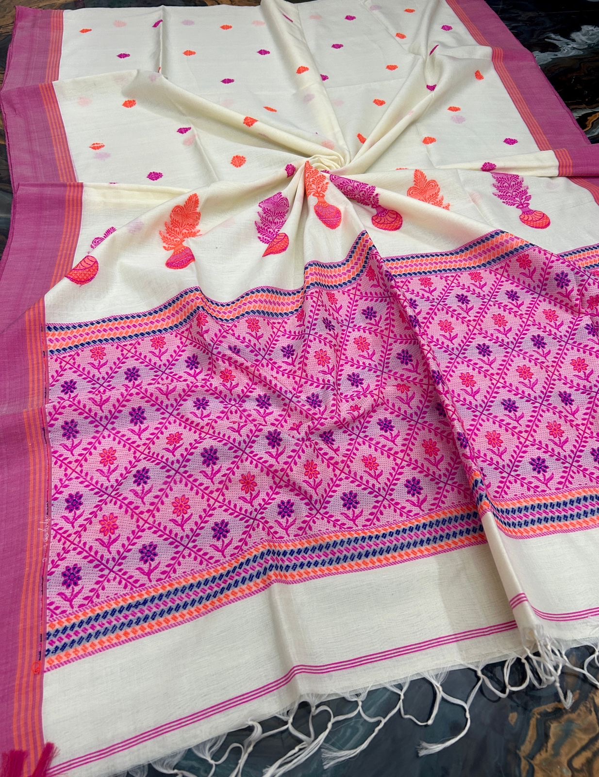 Cotton banarasi saree puja collection - White