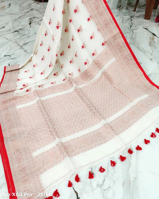 Cotton banarasi white and red My Store