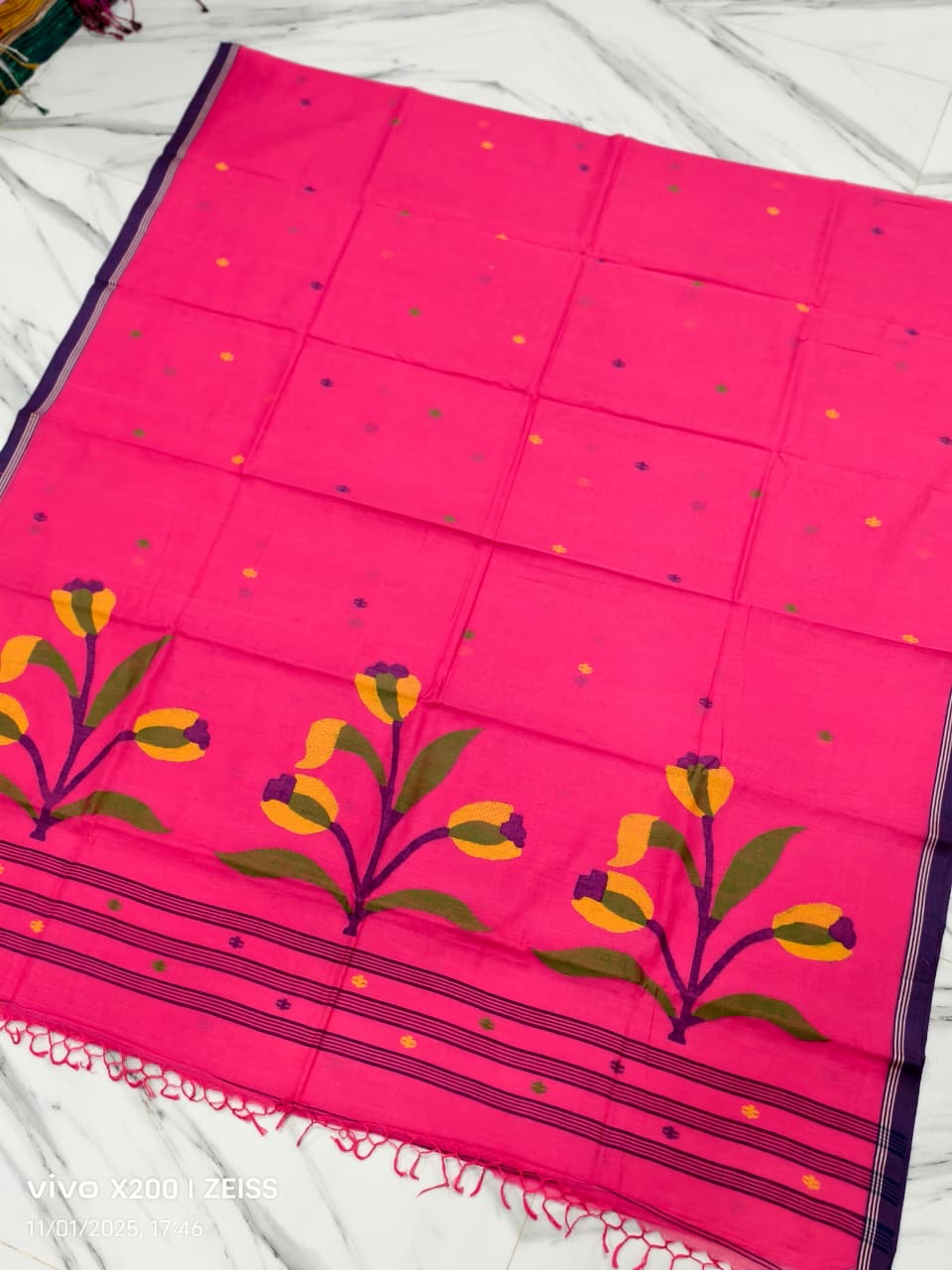 Cotton jamdani saree - Pink - Cotton jamdani