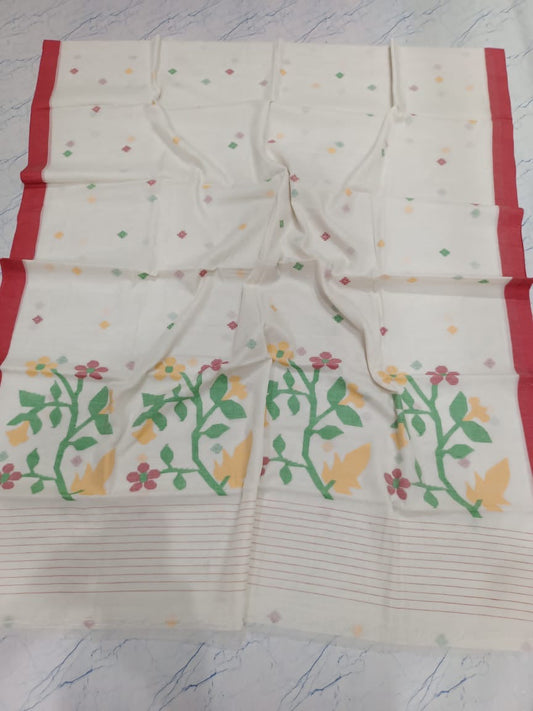 Cotton jamdani saree - White