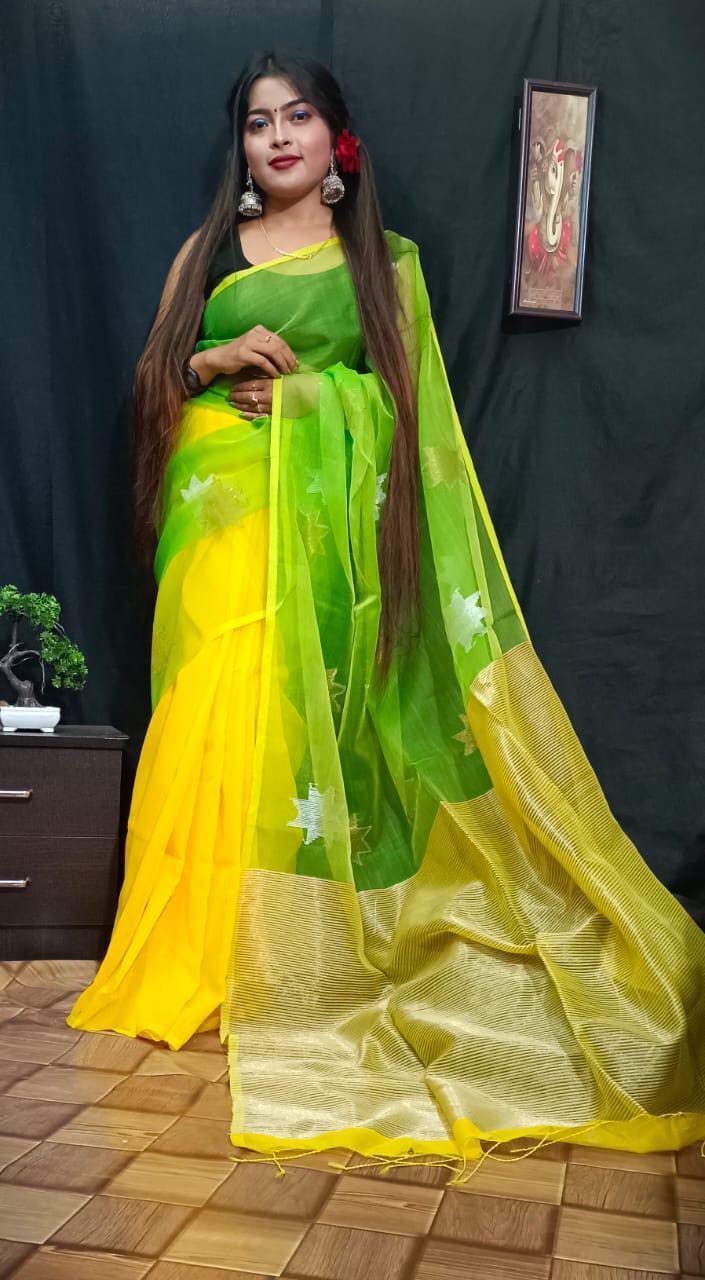 Cotton silk handloom saree - Yellow