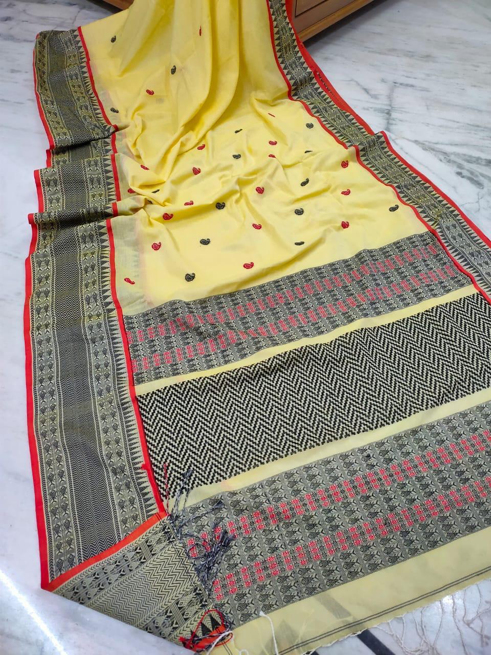 Cotton Tanchui saree - Yellow