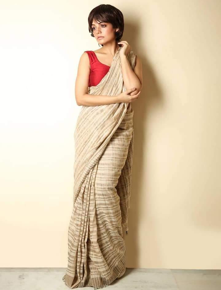 Cream coloured Ketiya saree - ketiya saree