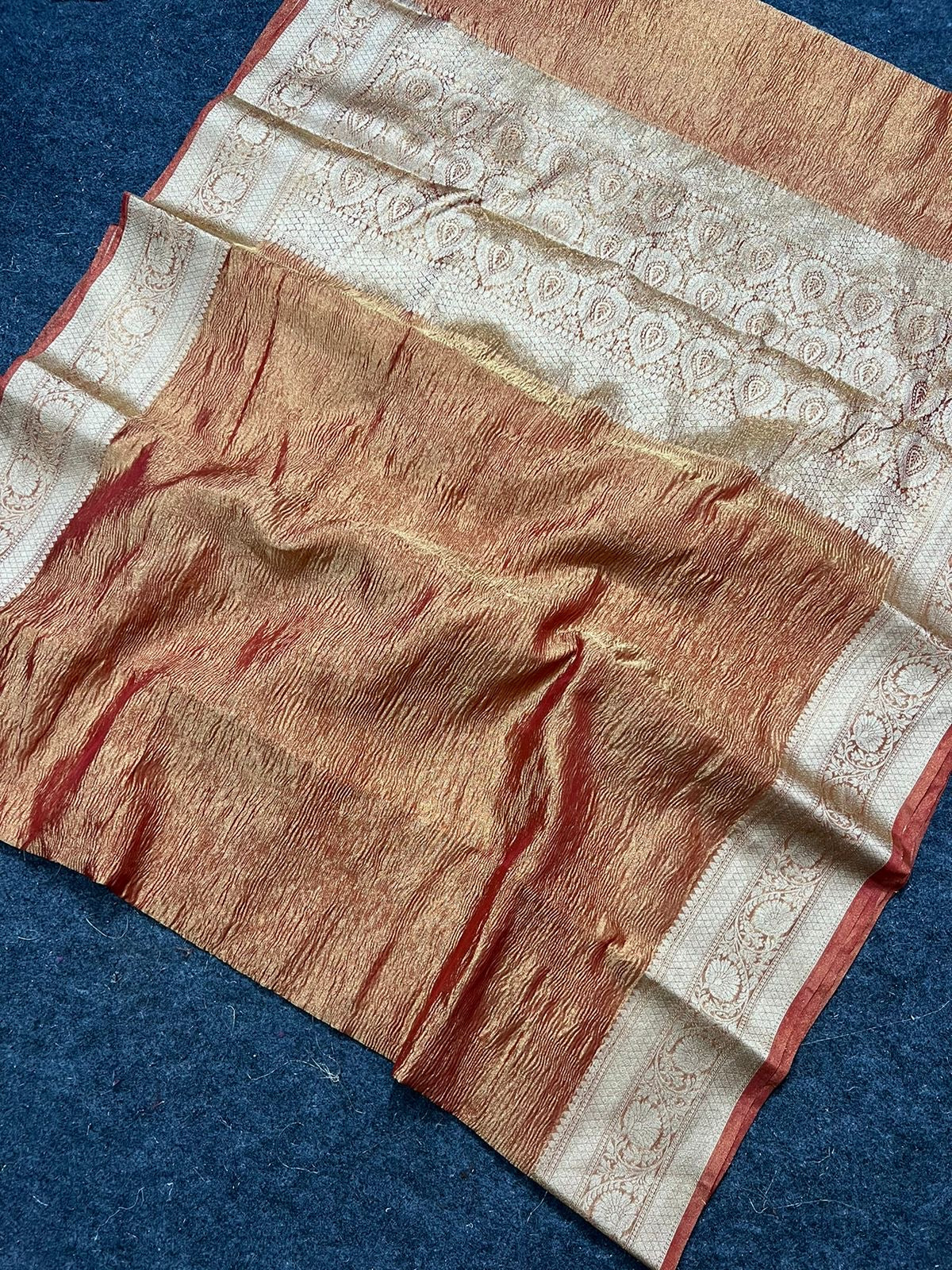 Crushed tissue banarasi saree - Peach