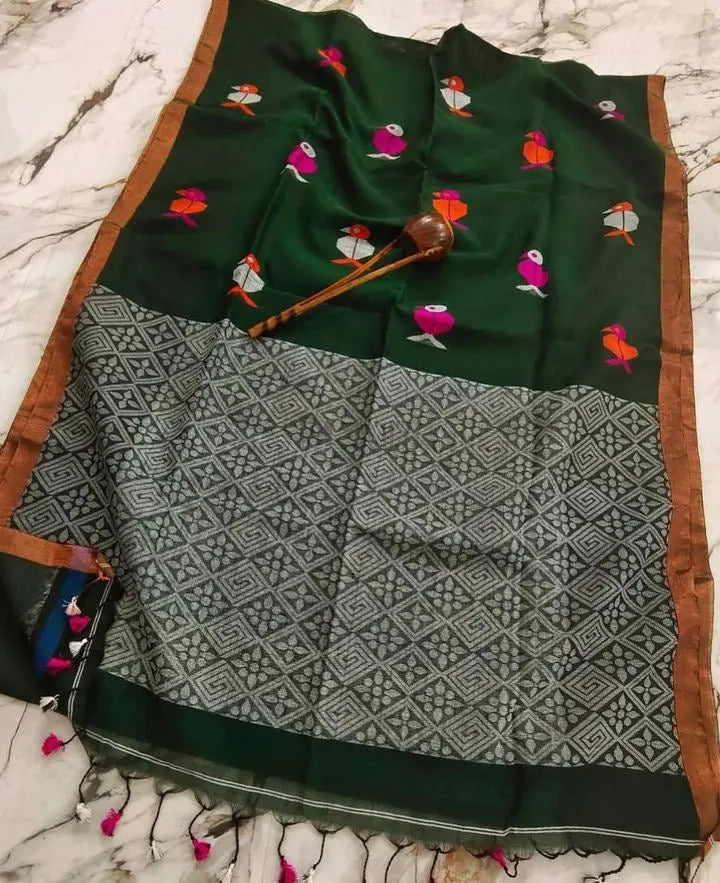 Linen  bird saree Putul's Fashion