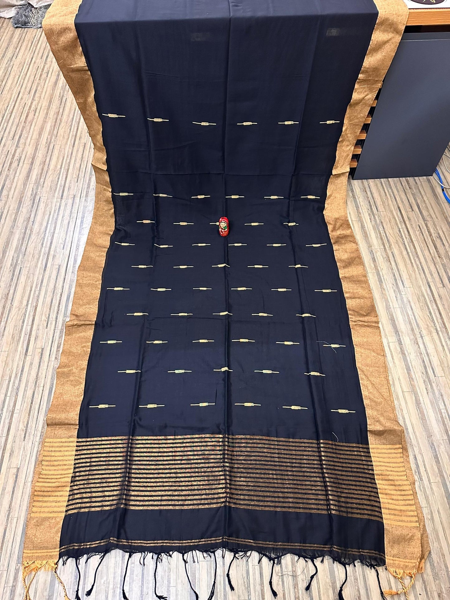 Jute cotton saree - Black - cotton