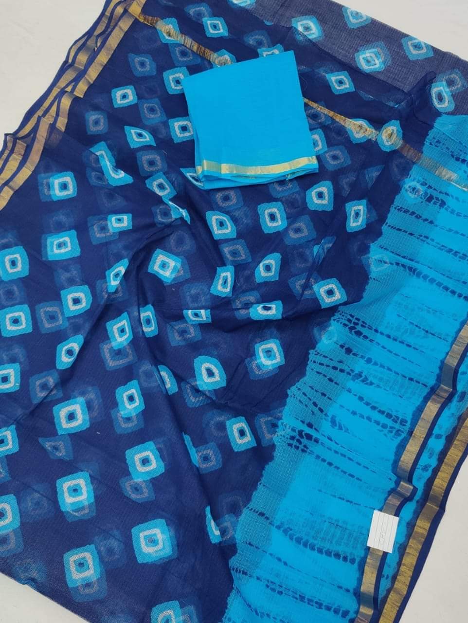 Kota doriya silk shibori motif - Blue