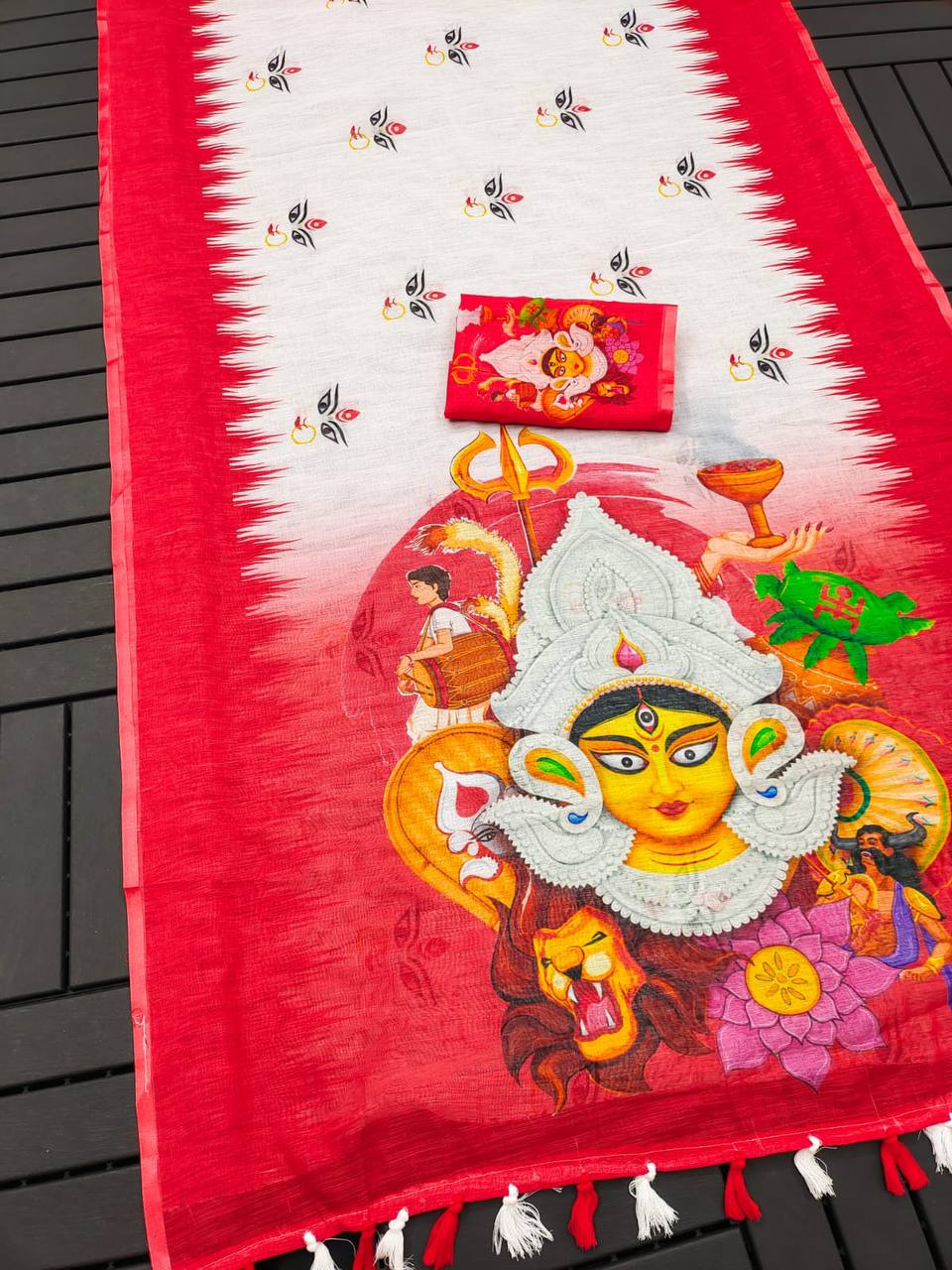 Digital print linen saree theme Devi - Maa