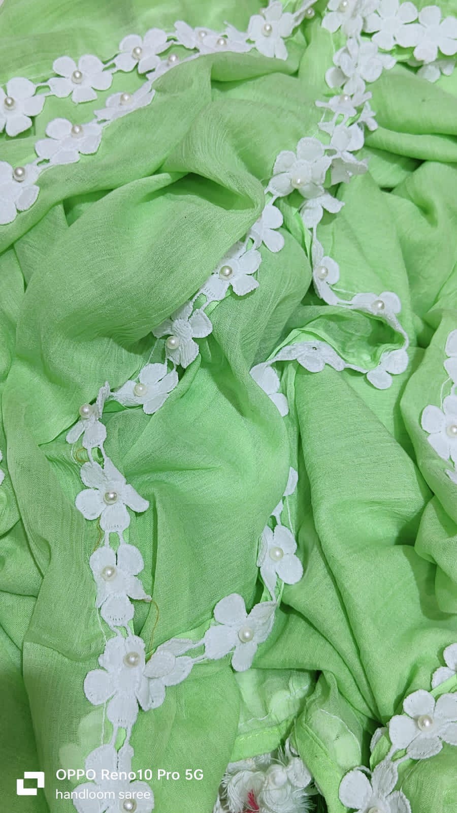 mul cotton saree with lace border - Icy green - mal cotton