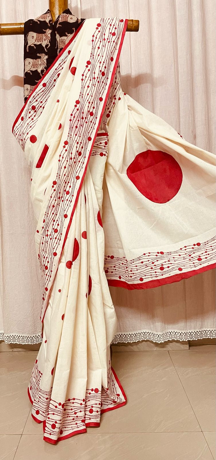 Block print cotton saree Bindi saree