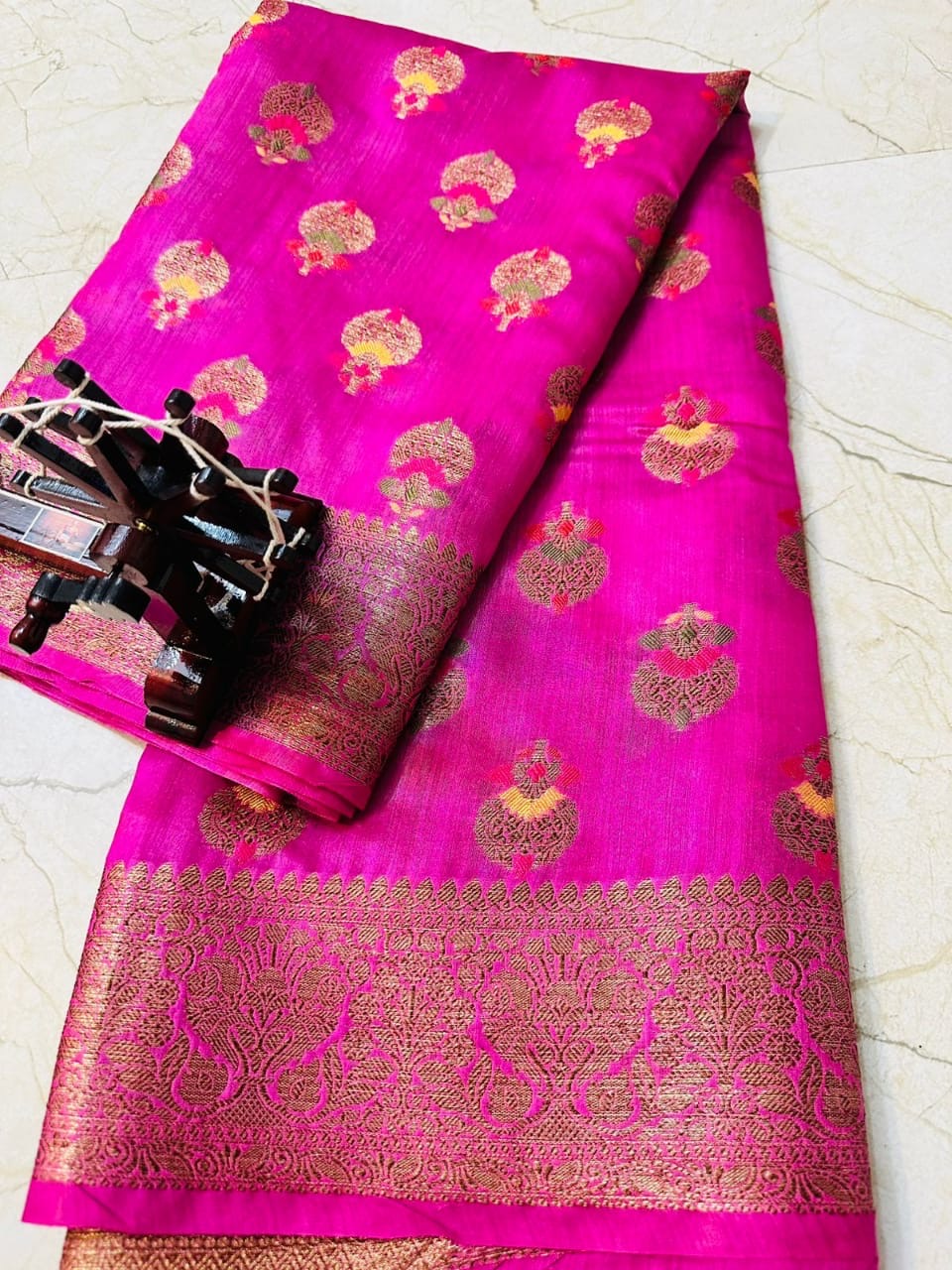 Tussar Muga banarasi saree silk mark certified meenakari weaving - Rani - muga banarasi