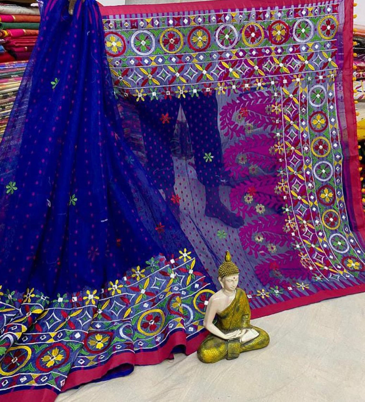 Handloom Hazarbuti Saree: Exquisite Ethically Handwoven Indian Attire - Blue