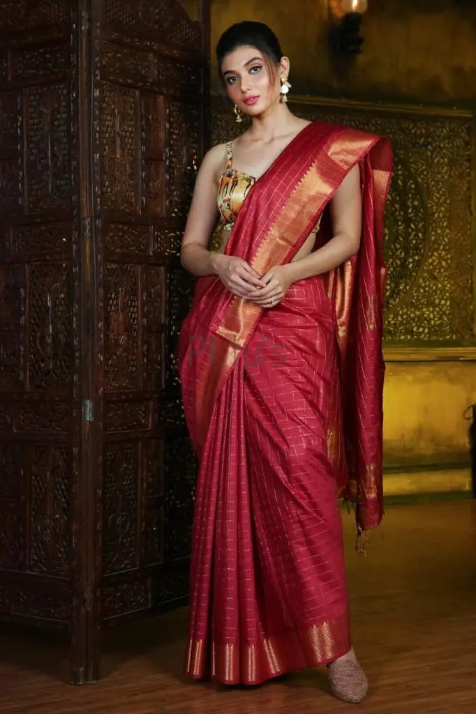 Mangalgiri silk saree with checks motif Putul's Fashion