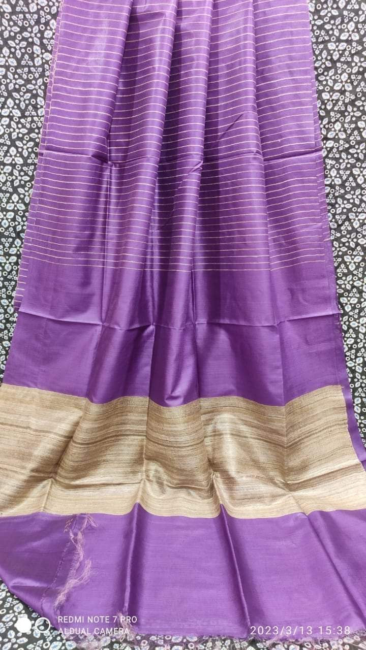 Striped tussar silk saree silk mark certified - Purple