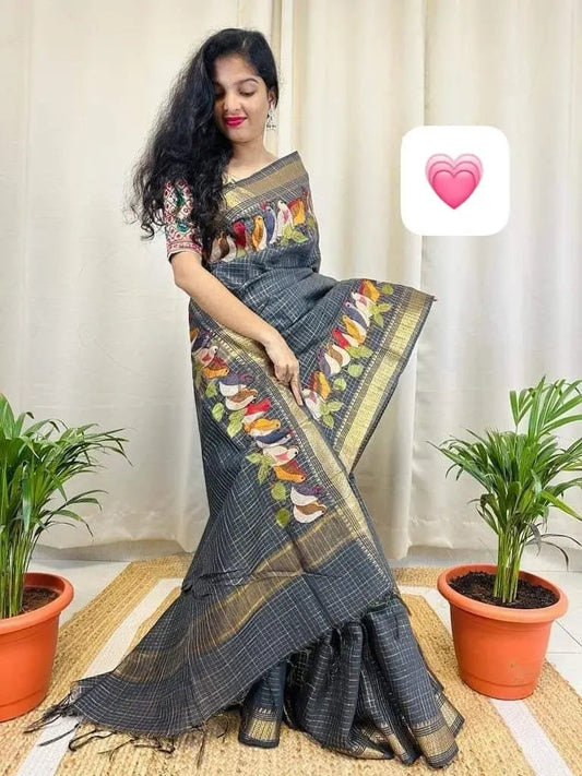 Mangalgiri silk saree bird embroidery Putul's Fashion