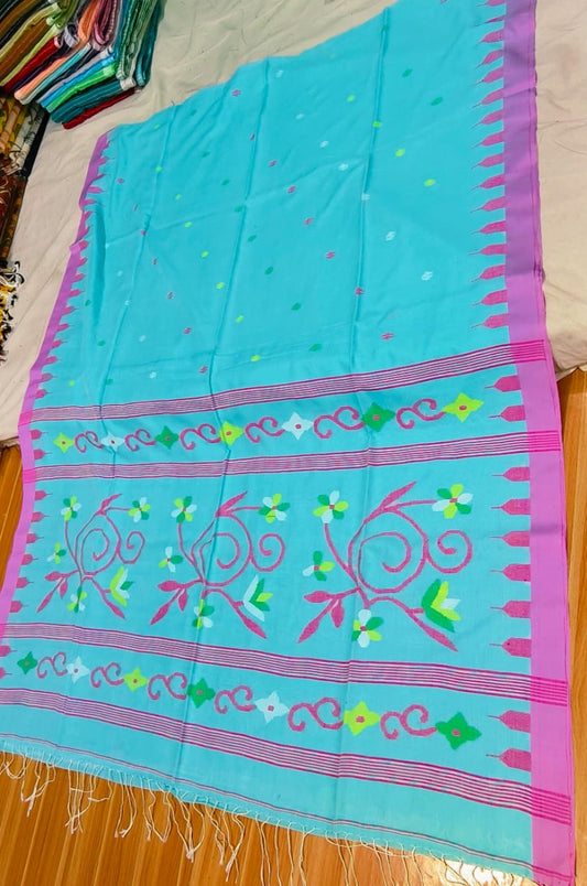 Monipuri style Saree from the loom of Bengal - 🌌 sky - cotton saree