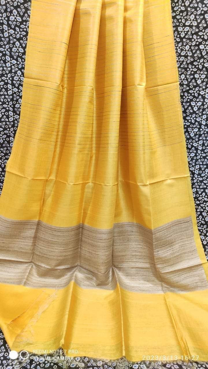 Striped tussar silk saree silk mark certified - Yellow
