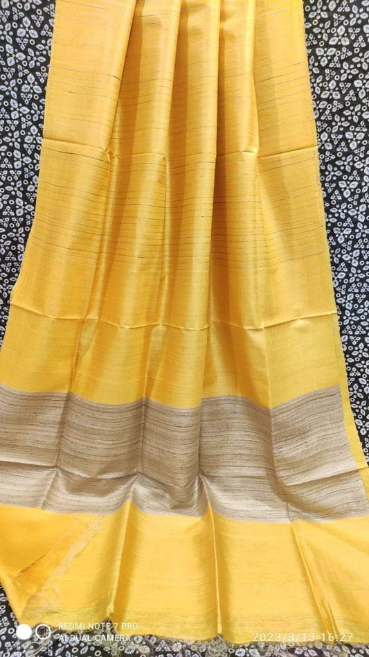 Striped tussar silk saree silk mark certified - Yellow