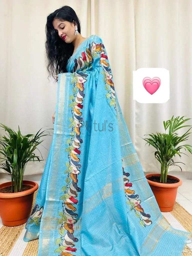 Mangalgiri silk saree bird embroidery Putul's Fashion