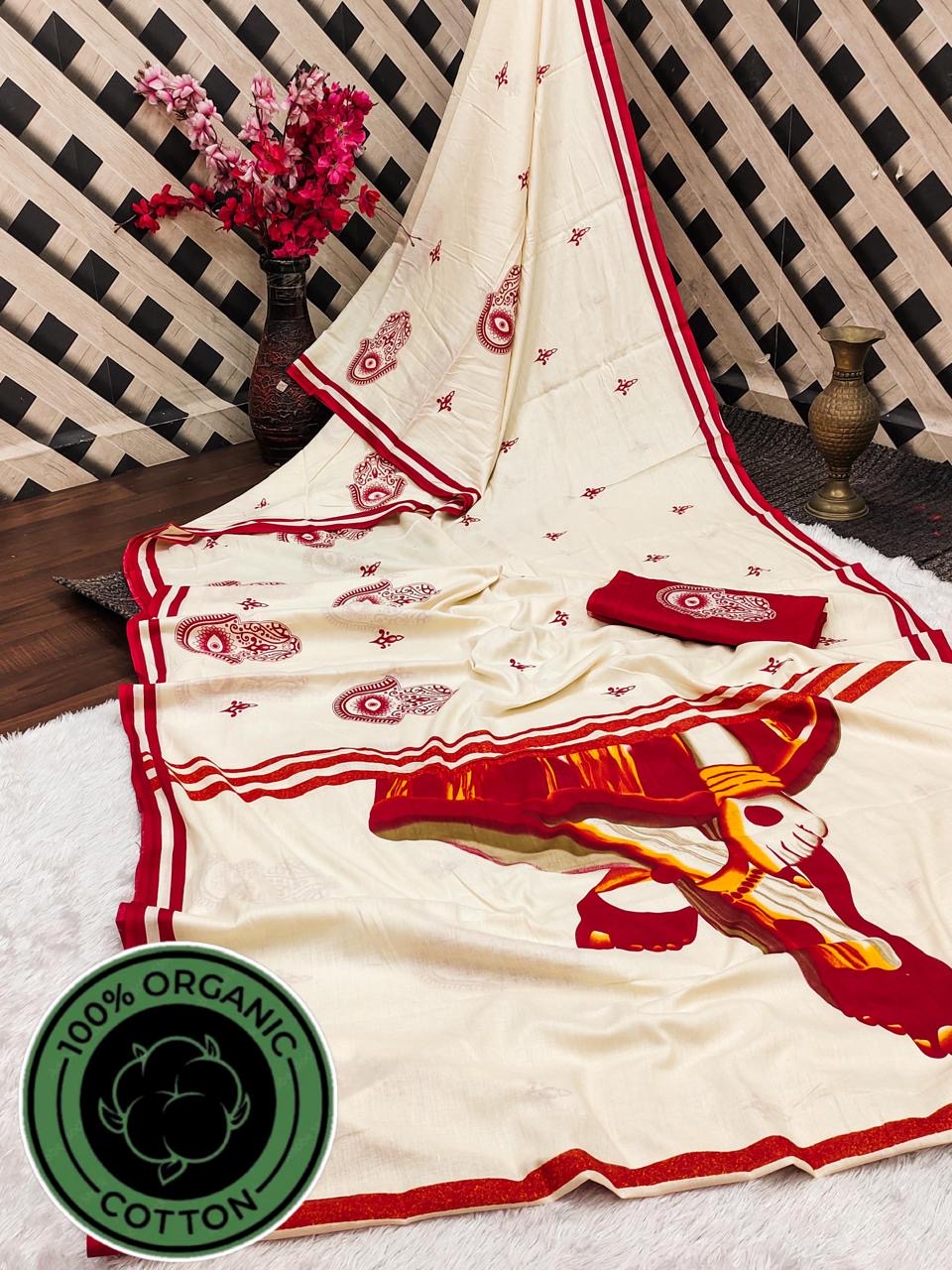 Cotton saree bagru block print - Choron dhuli