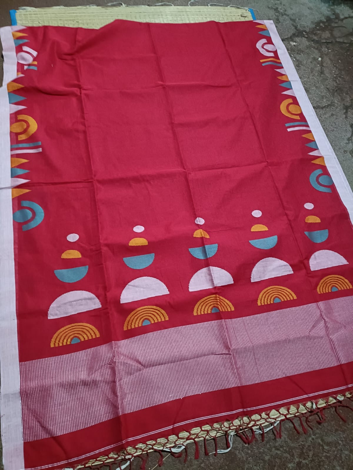Premium quality cotton Jamdani saree for puja BP - Red