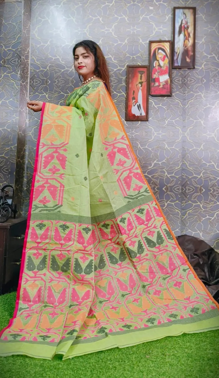 Tussar Jamdani Light parrot green Putul's fashion