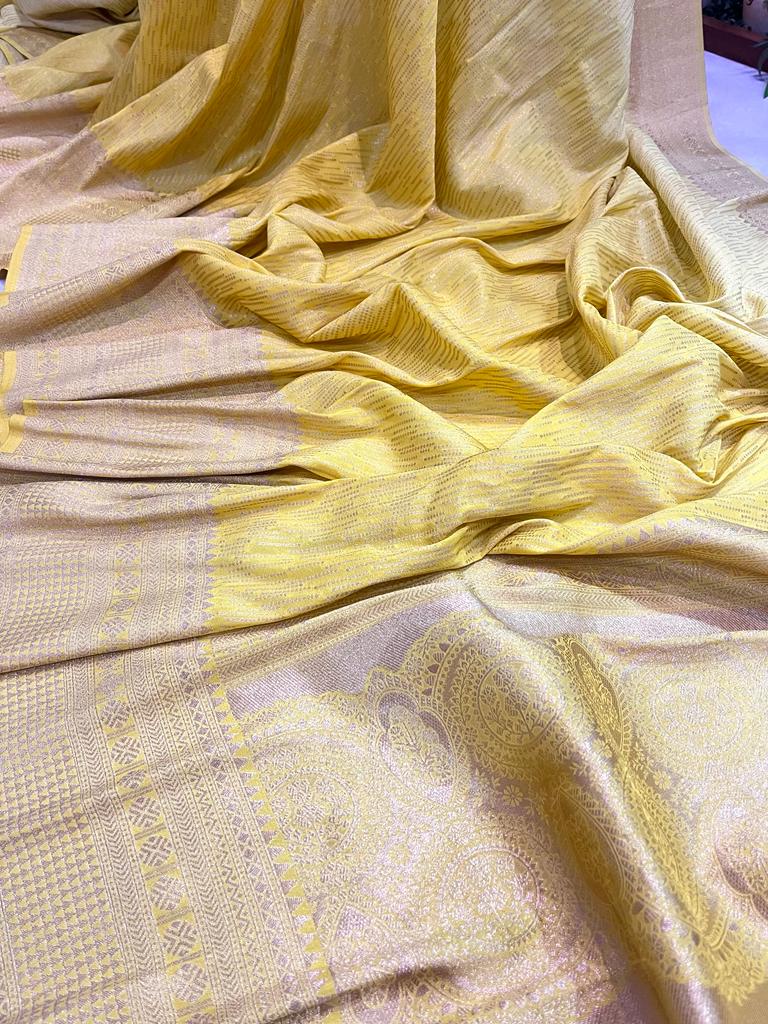 Khadi silk saree with rim jhim weaving - Yellow