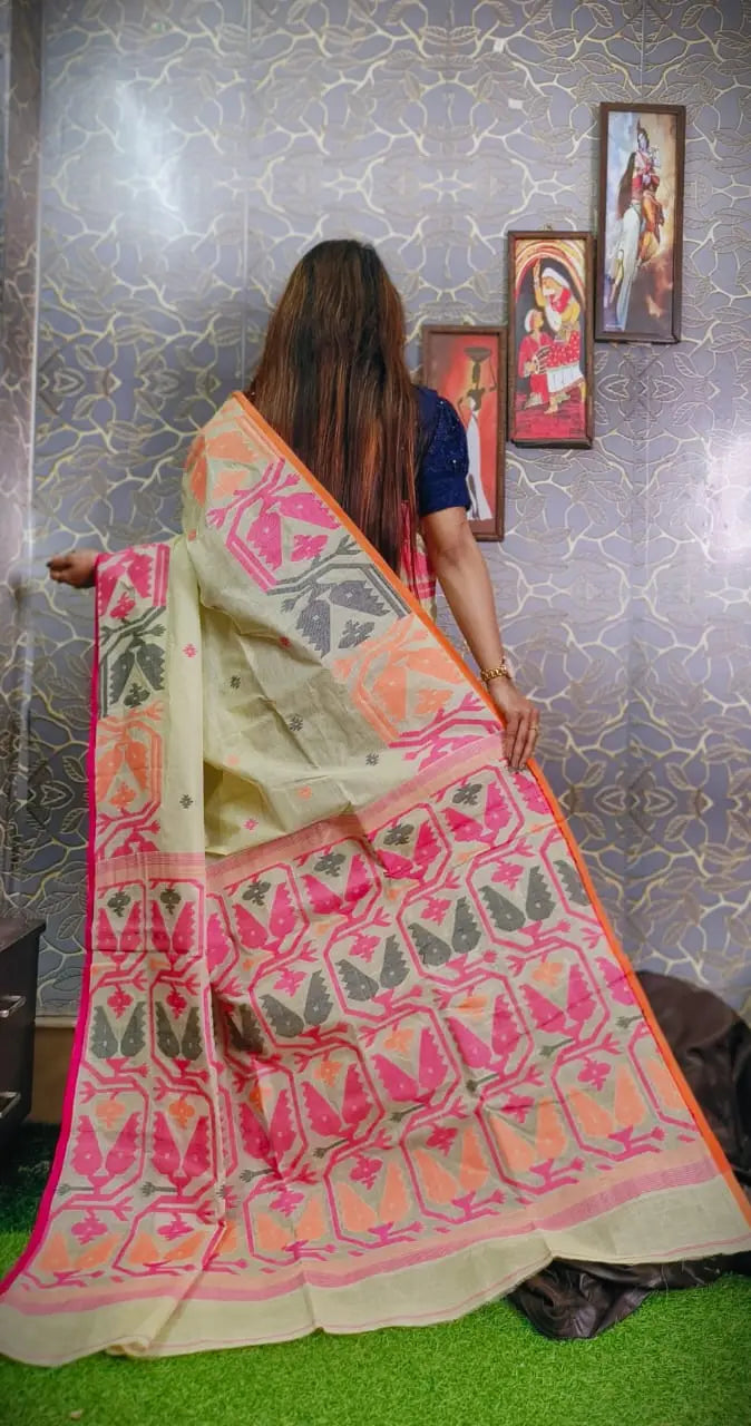 Tussar Jamdani Beige colour Putul's fashion