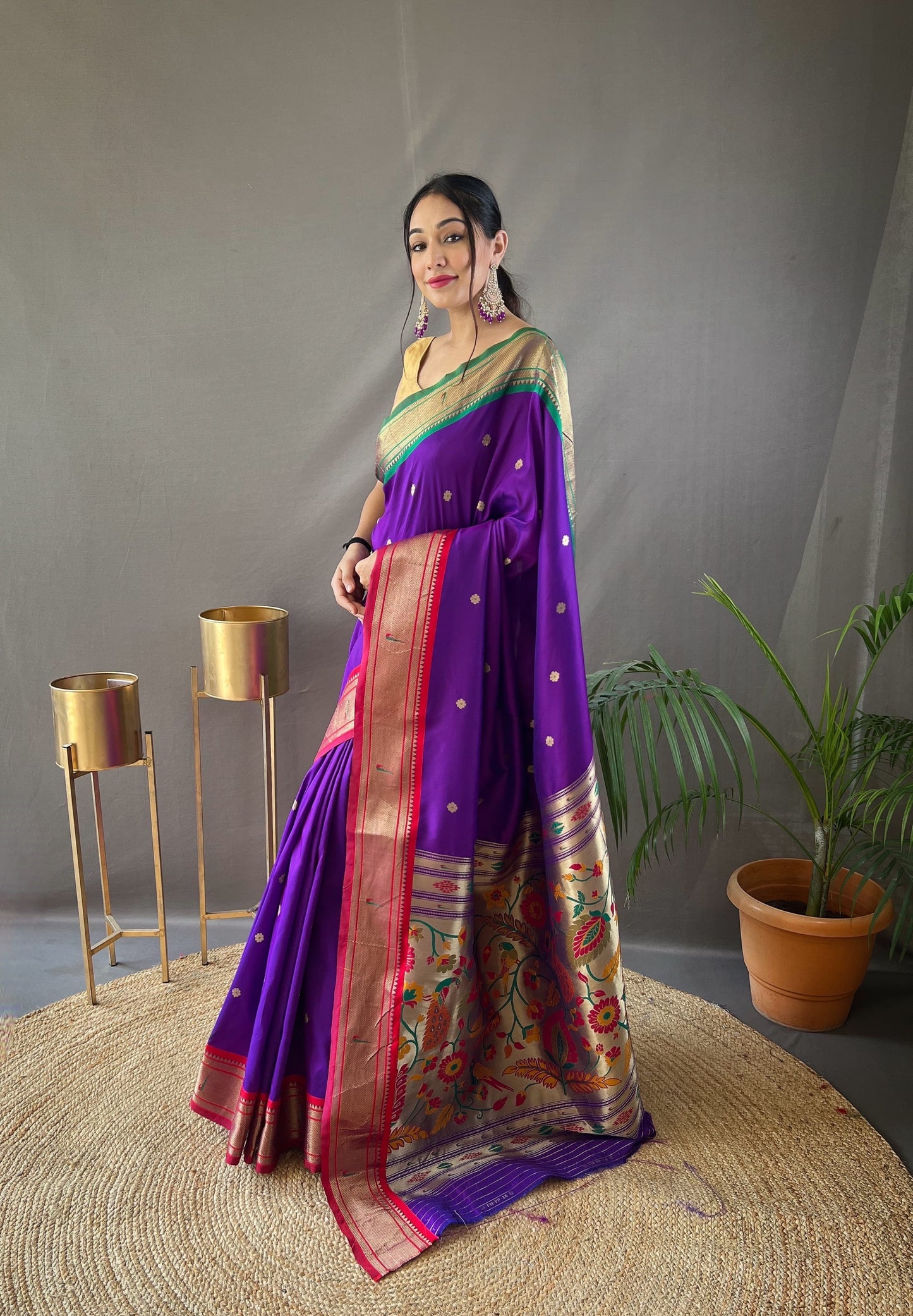Ganga yamuna border paithani kanchipuram fusion saree - Paithani silk