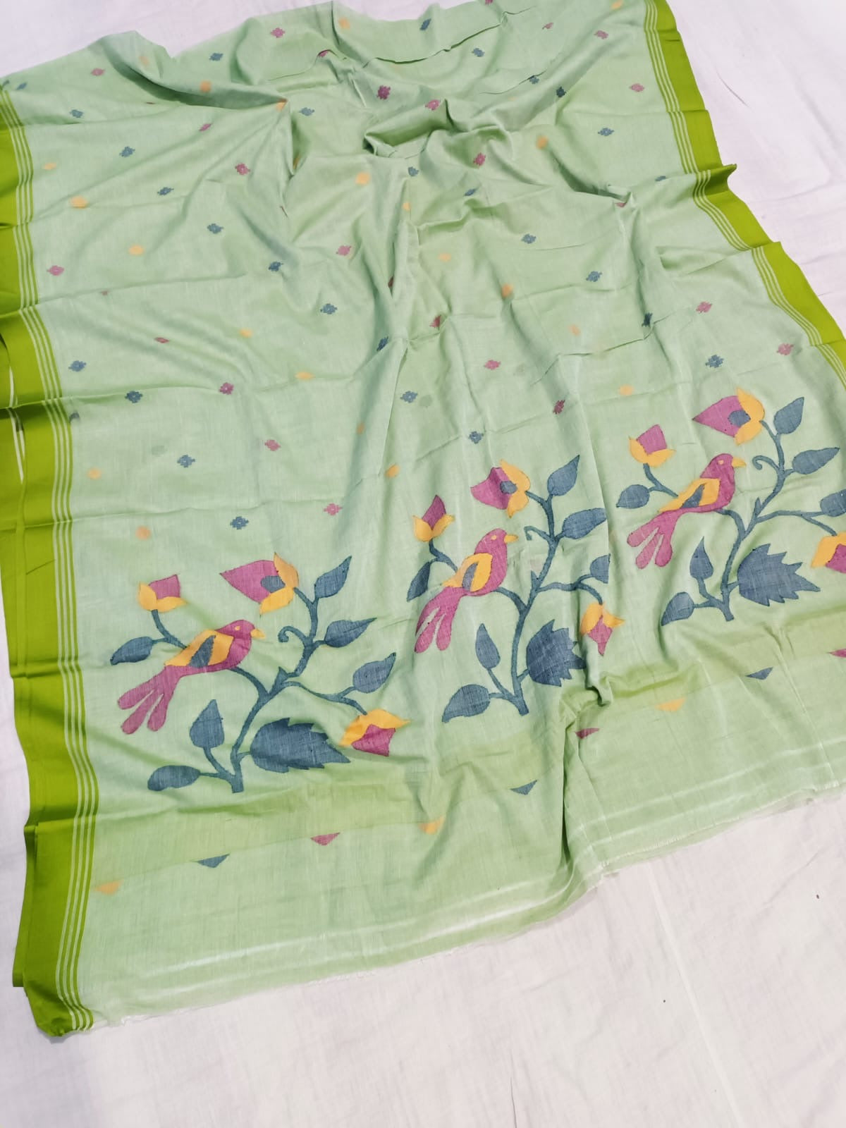 Handwoven Cotton jamdani totally handwork saree of Bengal - Cotton jamdani