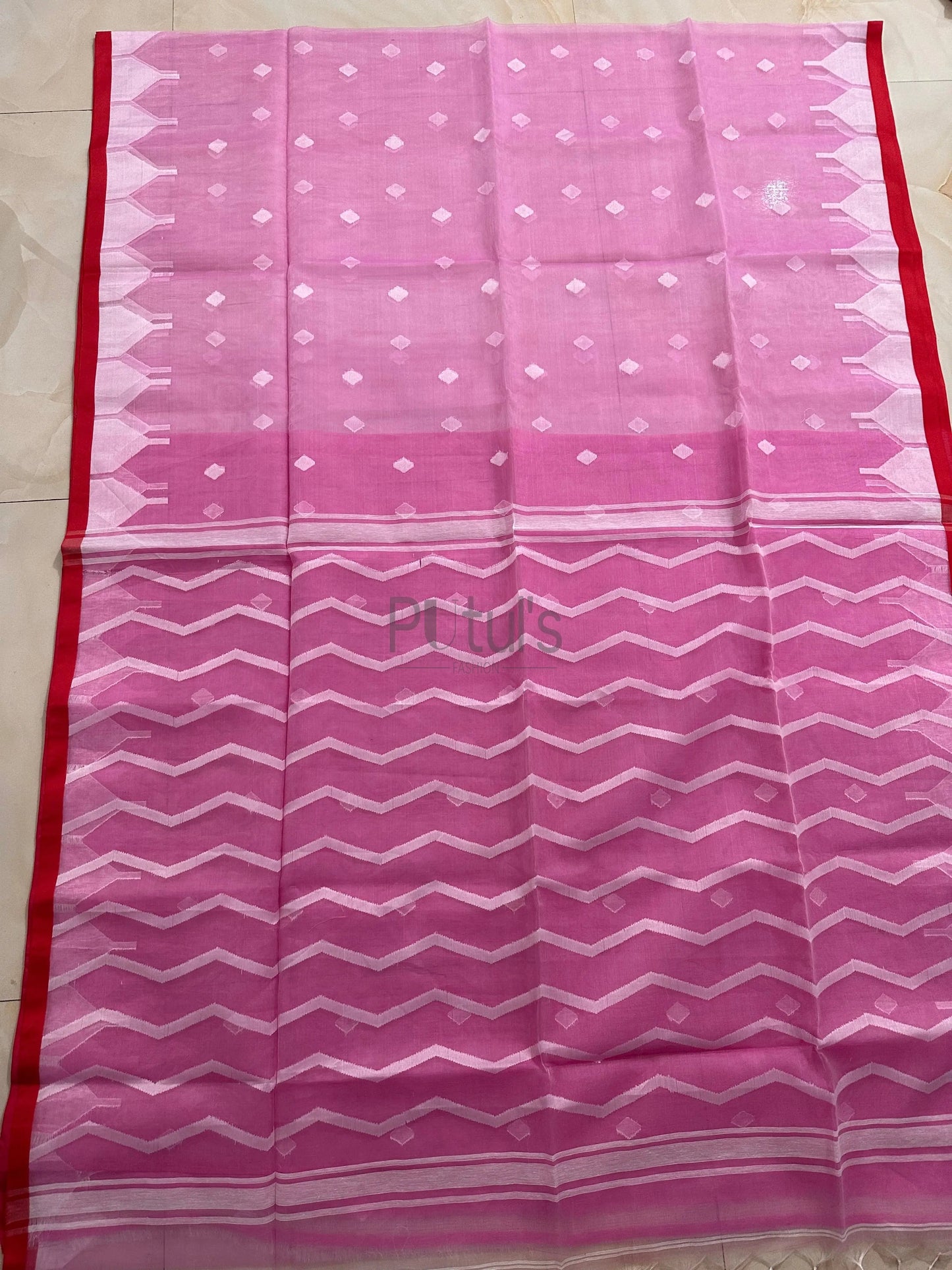 Handwoven temple border Muslin saree Putul's Fashion