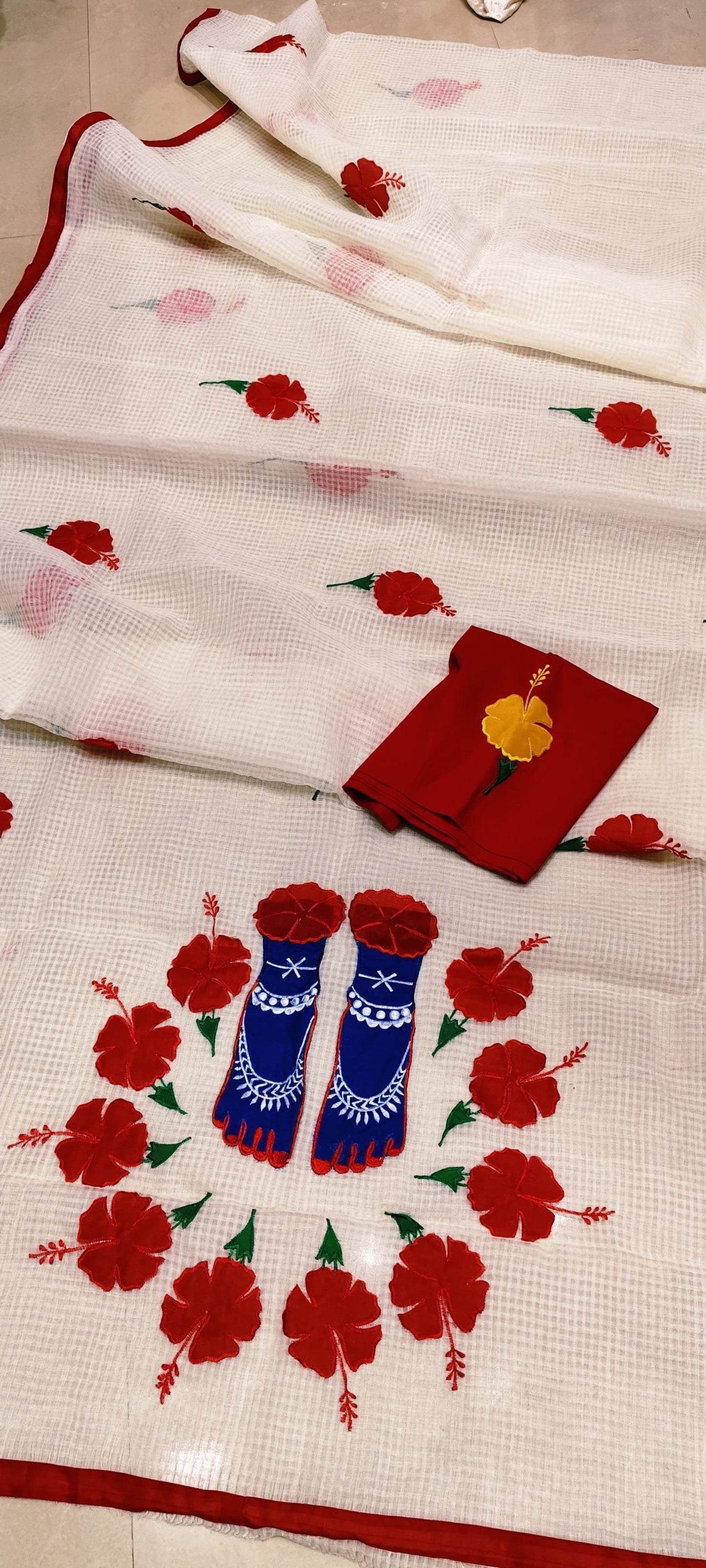 Kali puja special resham kota applique saree - applique saree