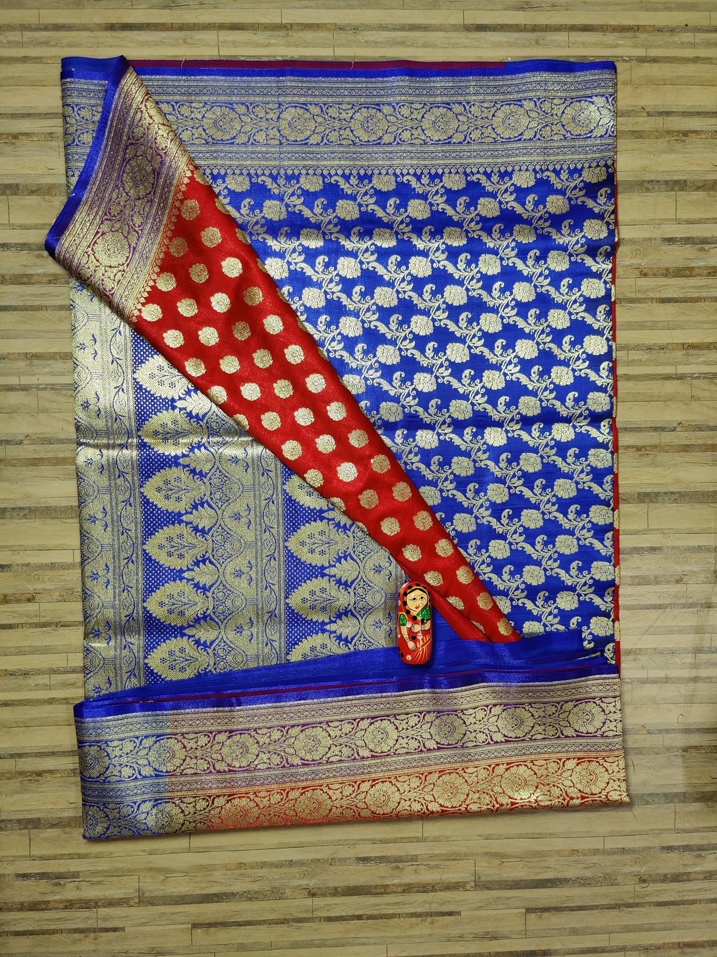 katan banarasi silk saree-red blue Putul's fashion
