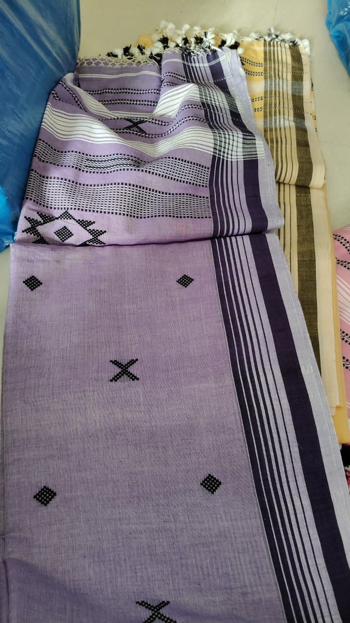 Khadi cotton Bhujodi saree - Purple - Khadi cotton saree