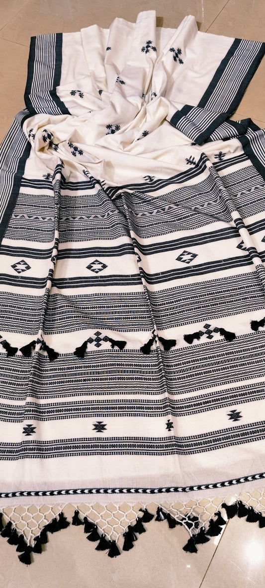 Khadi cotton bhujodi weaving saree New launch in Puja - White - Khadi cotton saree