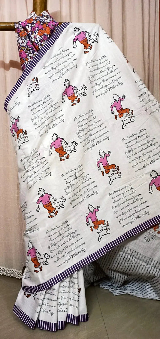 Khadi cotton comic saree tintin Putul's fashion
