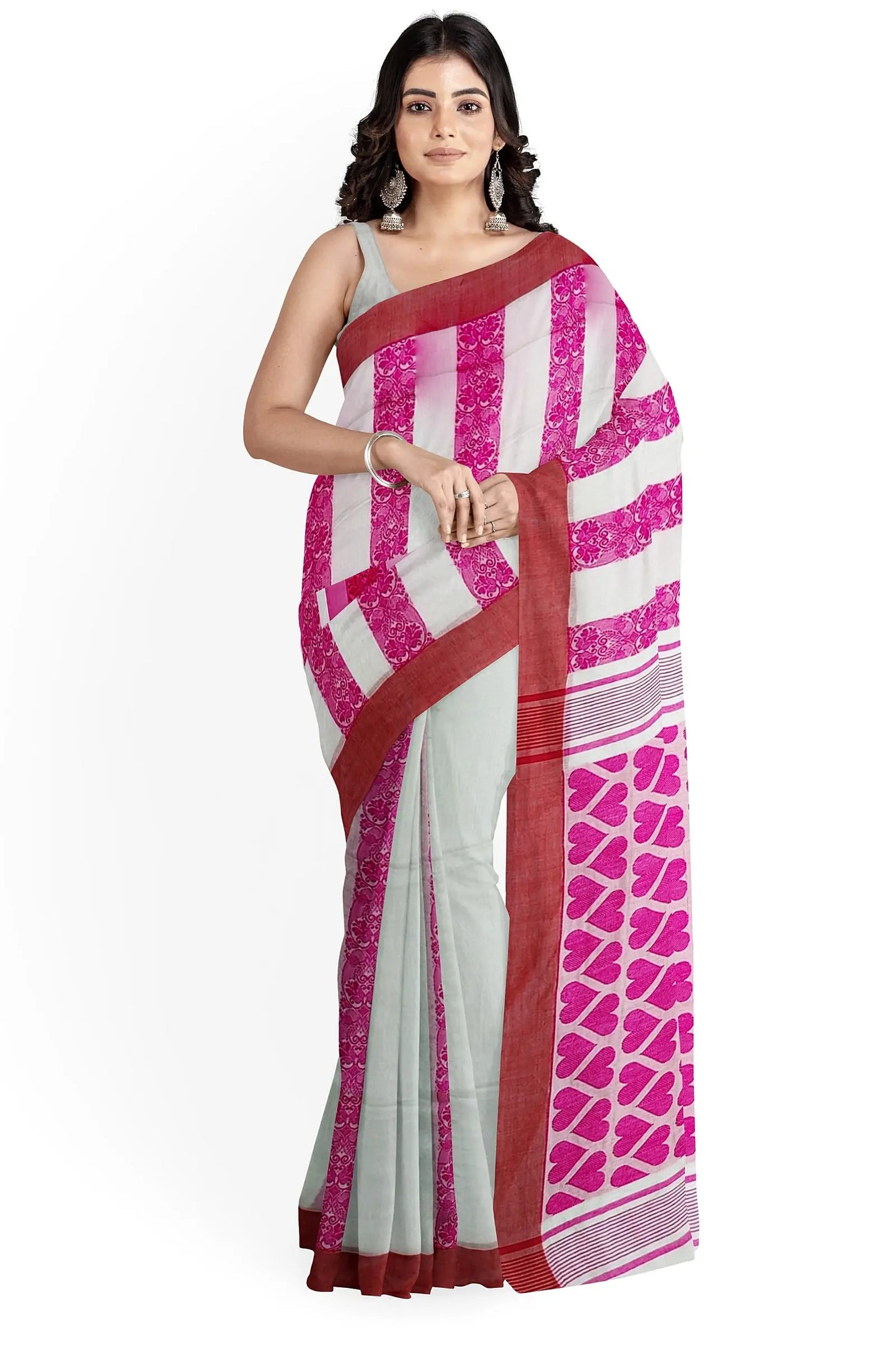 khadi cotton saree with  saree with pink love Putul's fashion