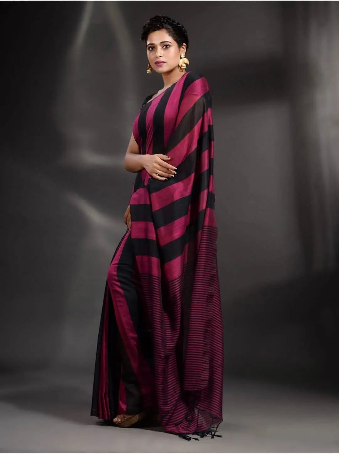 khadi cotton stripe saree Putul's fashion