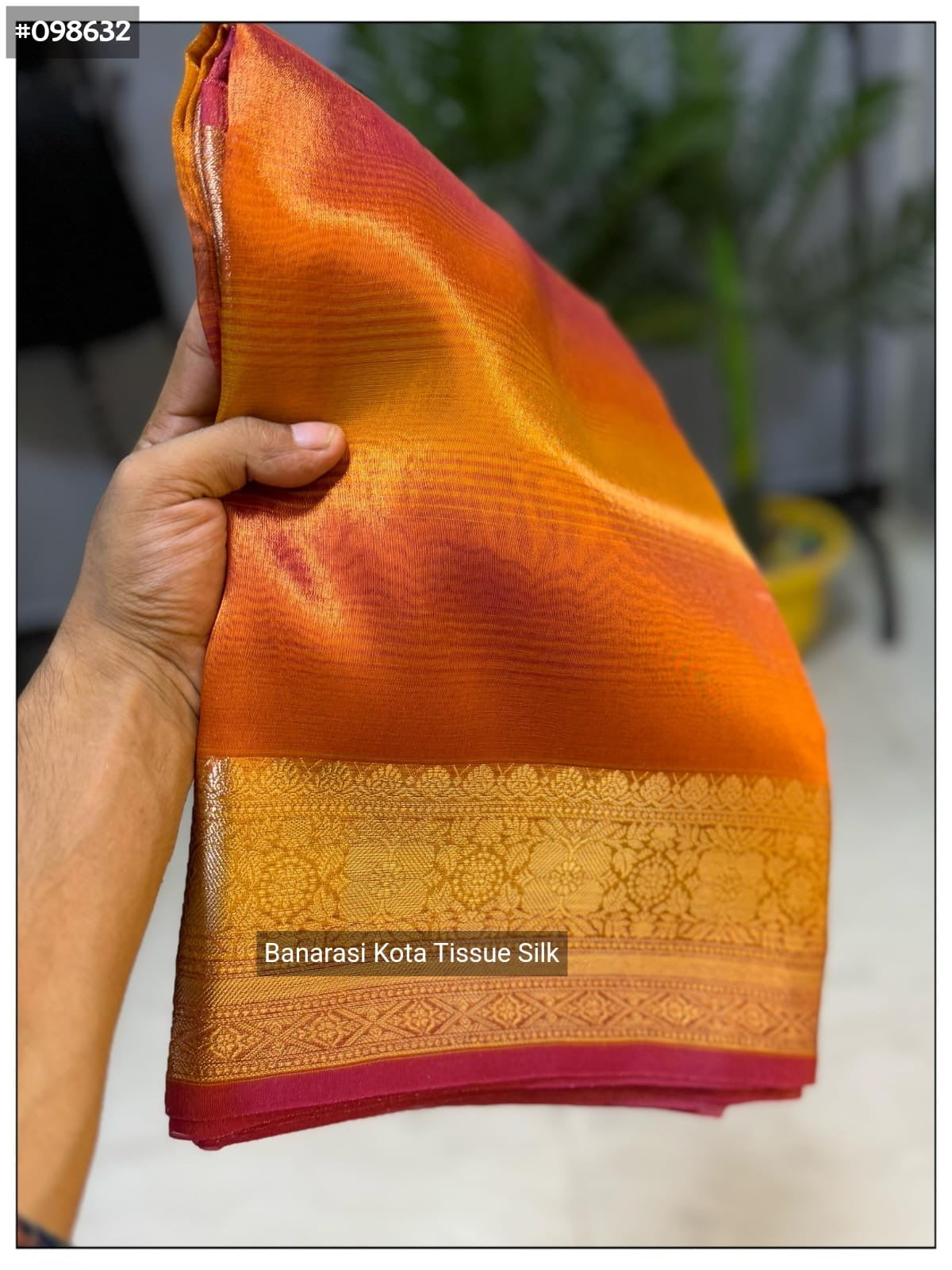 Kota tissue banarasi silk saree - Orange