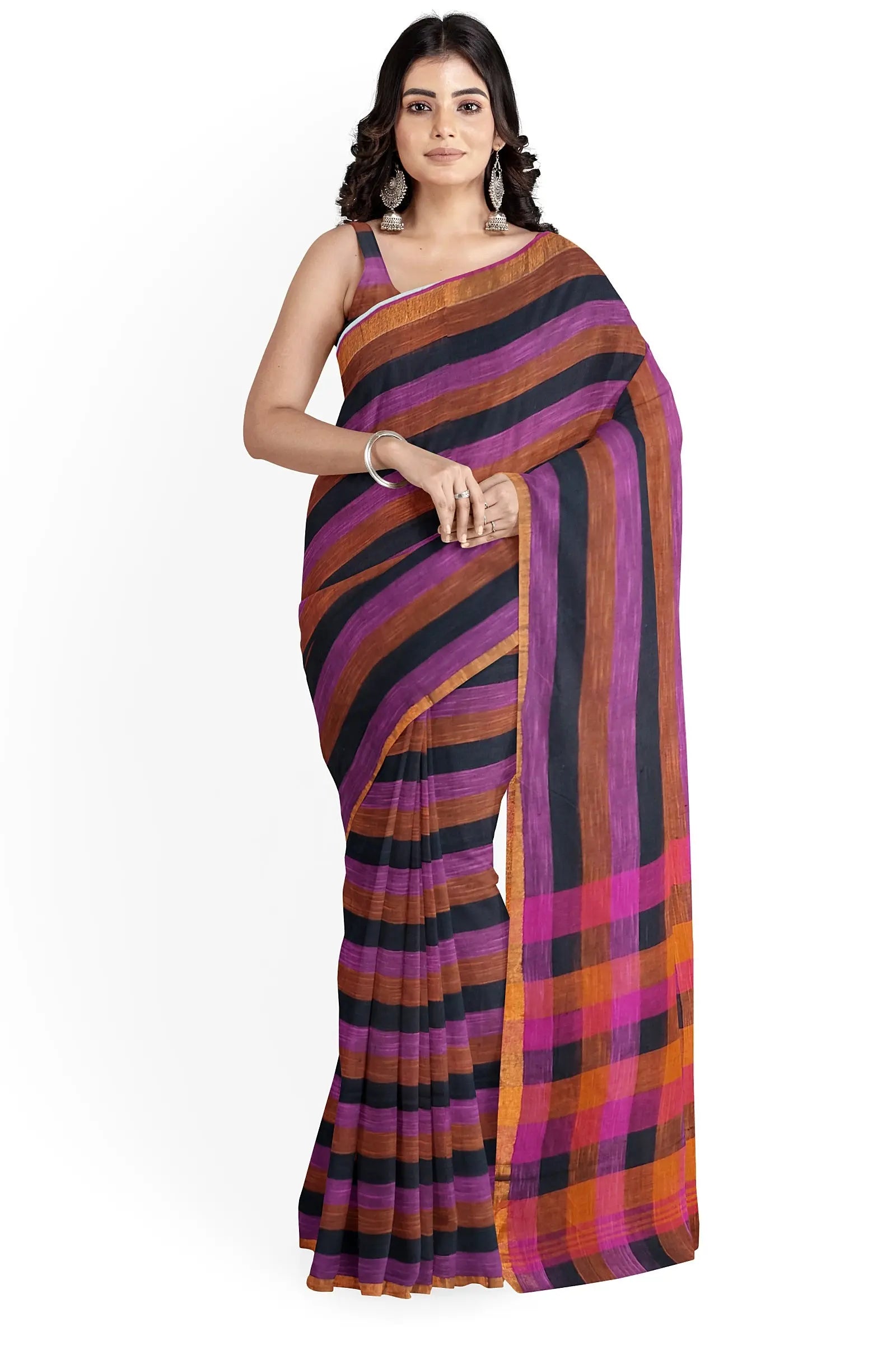 linen check saree Putul's fashion