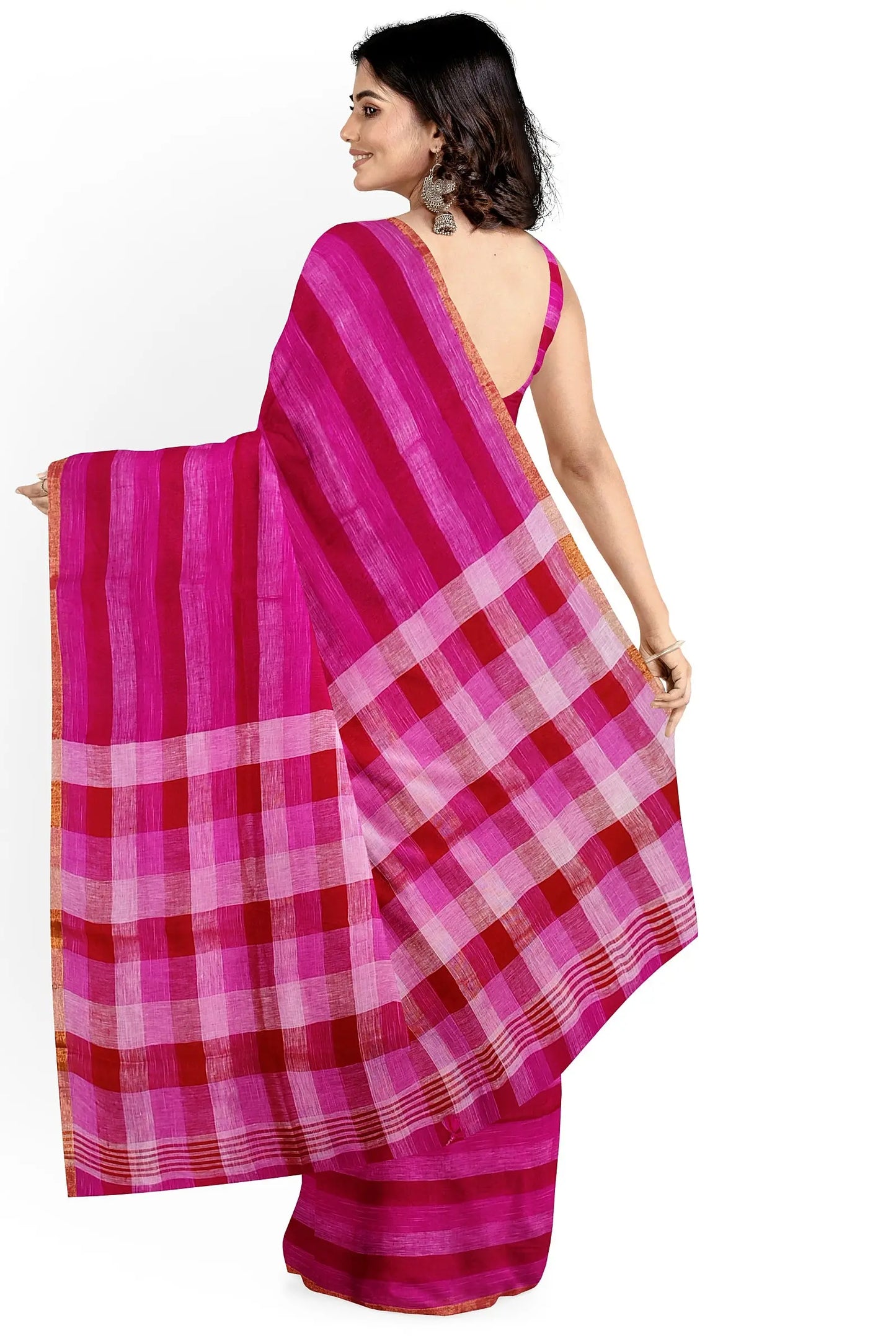 linen check saree Putul's fashion