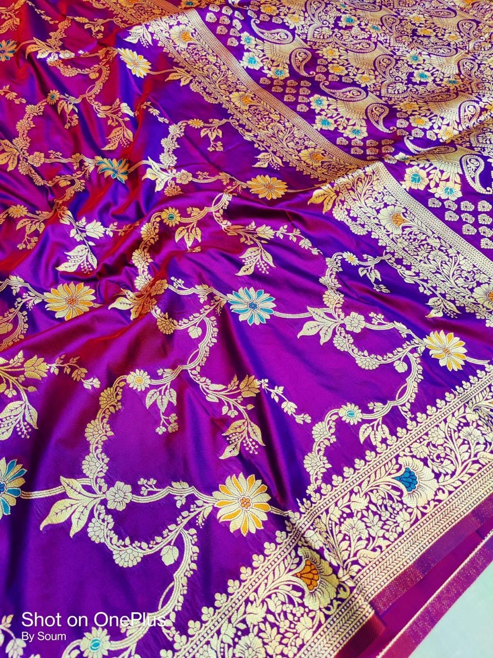 Meenakari jaal katan silk saree