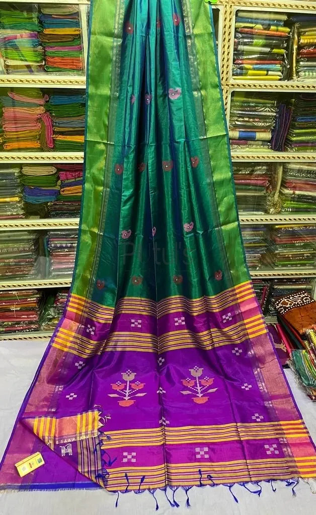 multicolour Bishnupur silk saree Kalakshetra design Putul's Fashion
