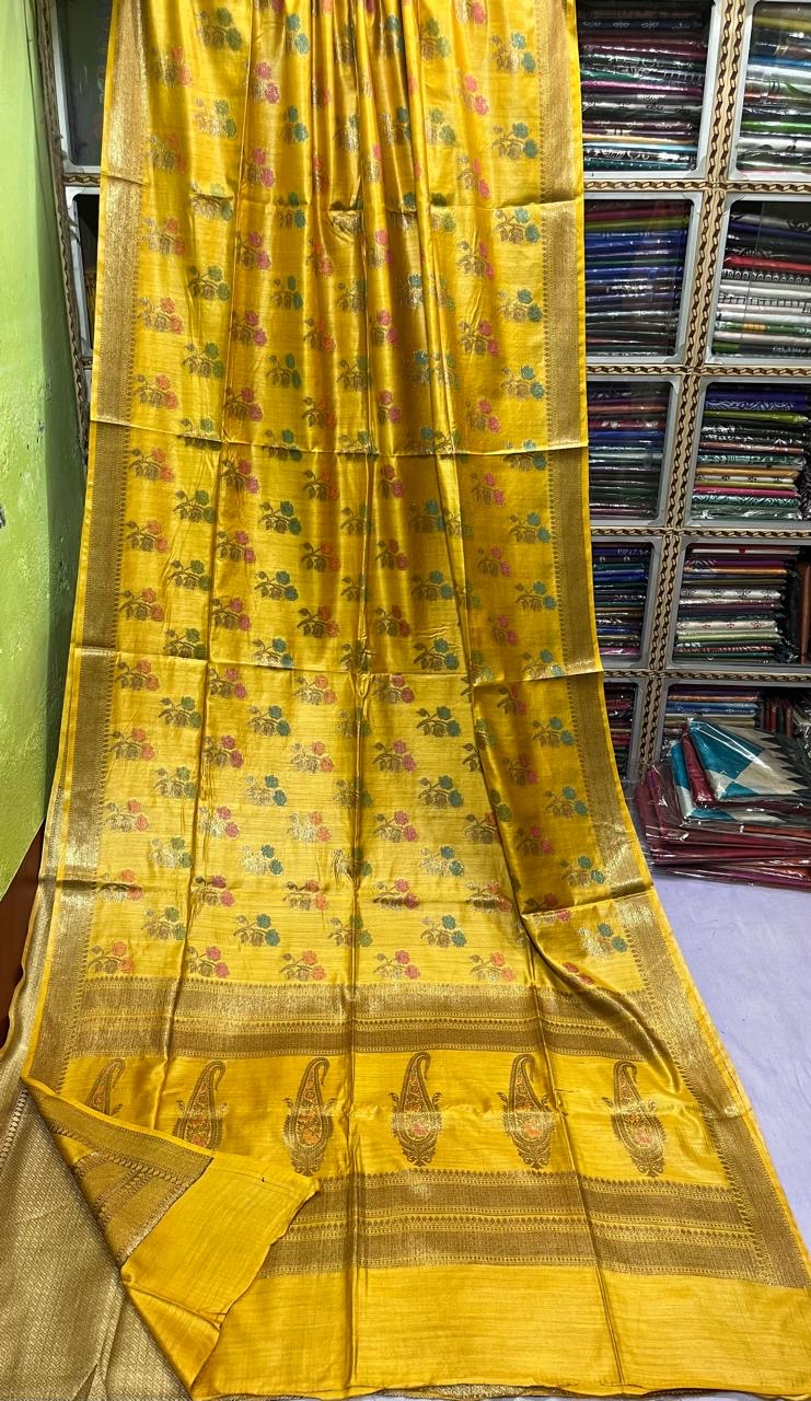 Munga tussar Banarasi saree silk mark certified - muga banarasi
