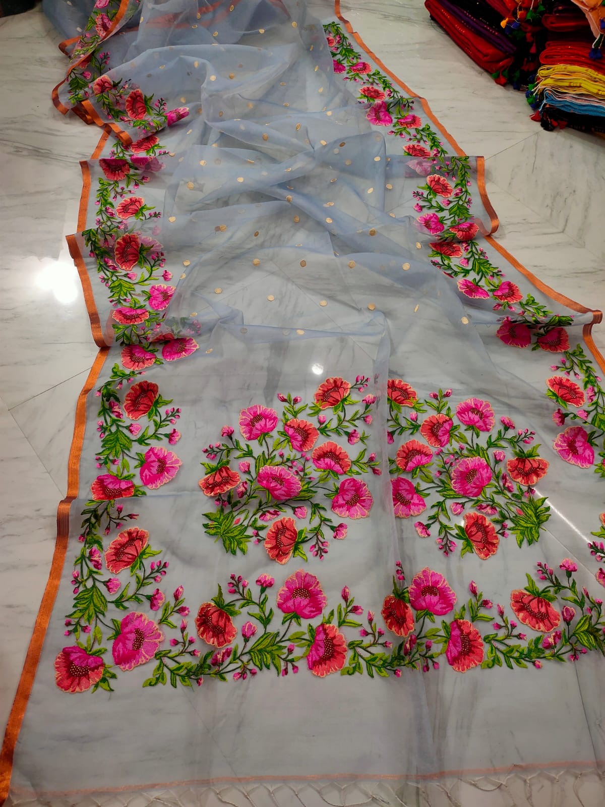 Muslin jamdani saree from Bengal weavers - Ash - muslin saree