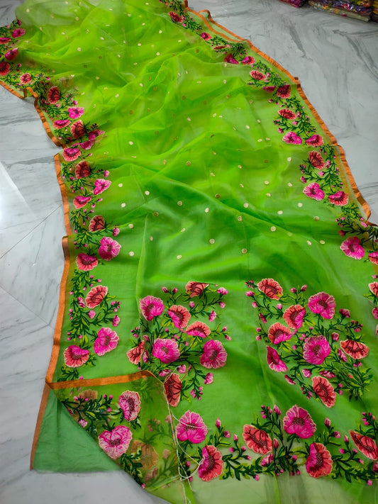 Muslin jamdani saree from Bengal weavers - Green - muslin saree
