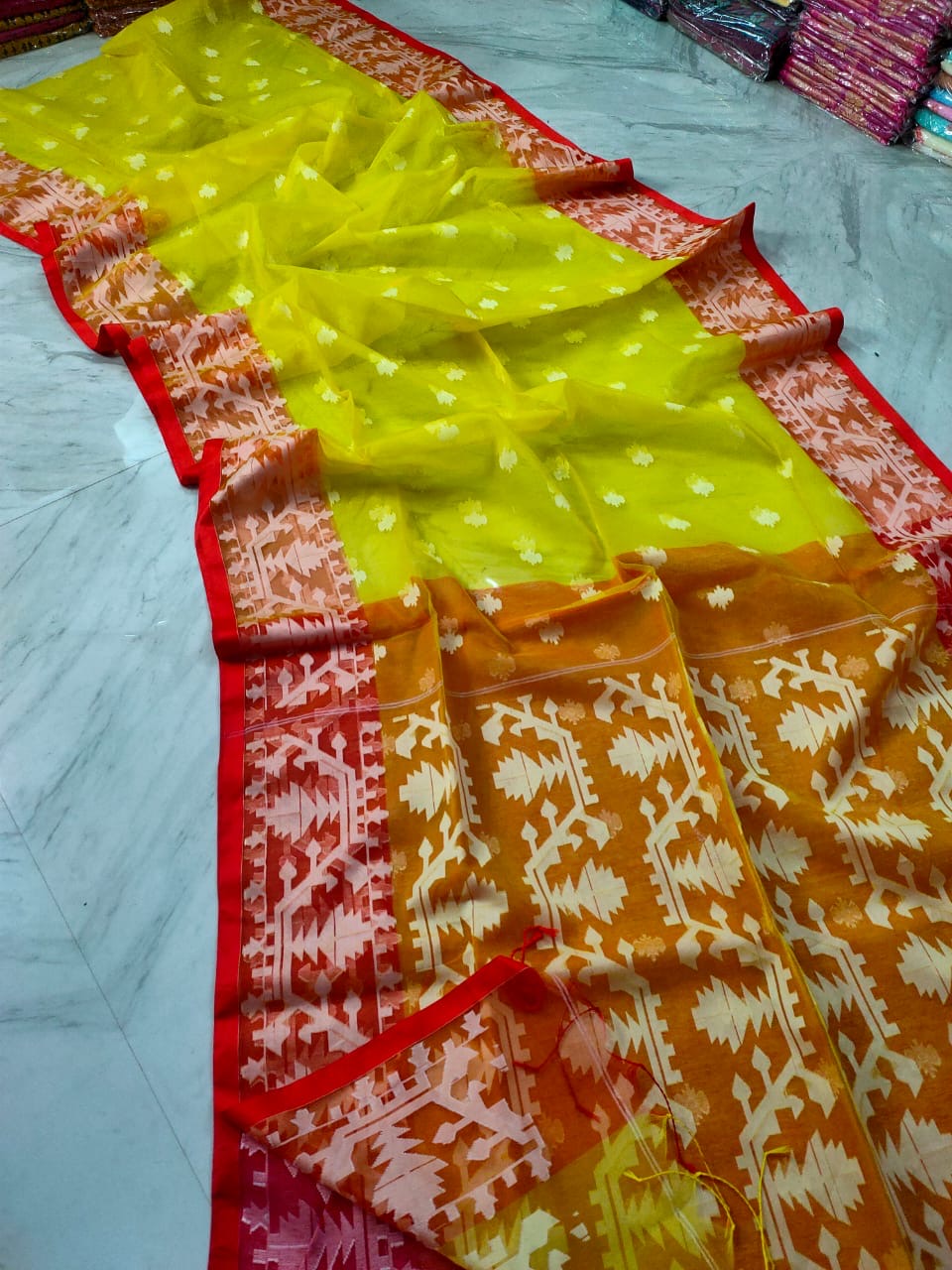 Muslin Jamdani saree from the weavers of Bengal - Green
