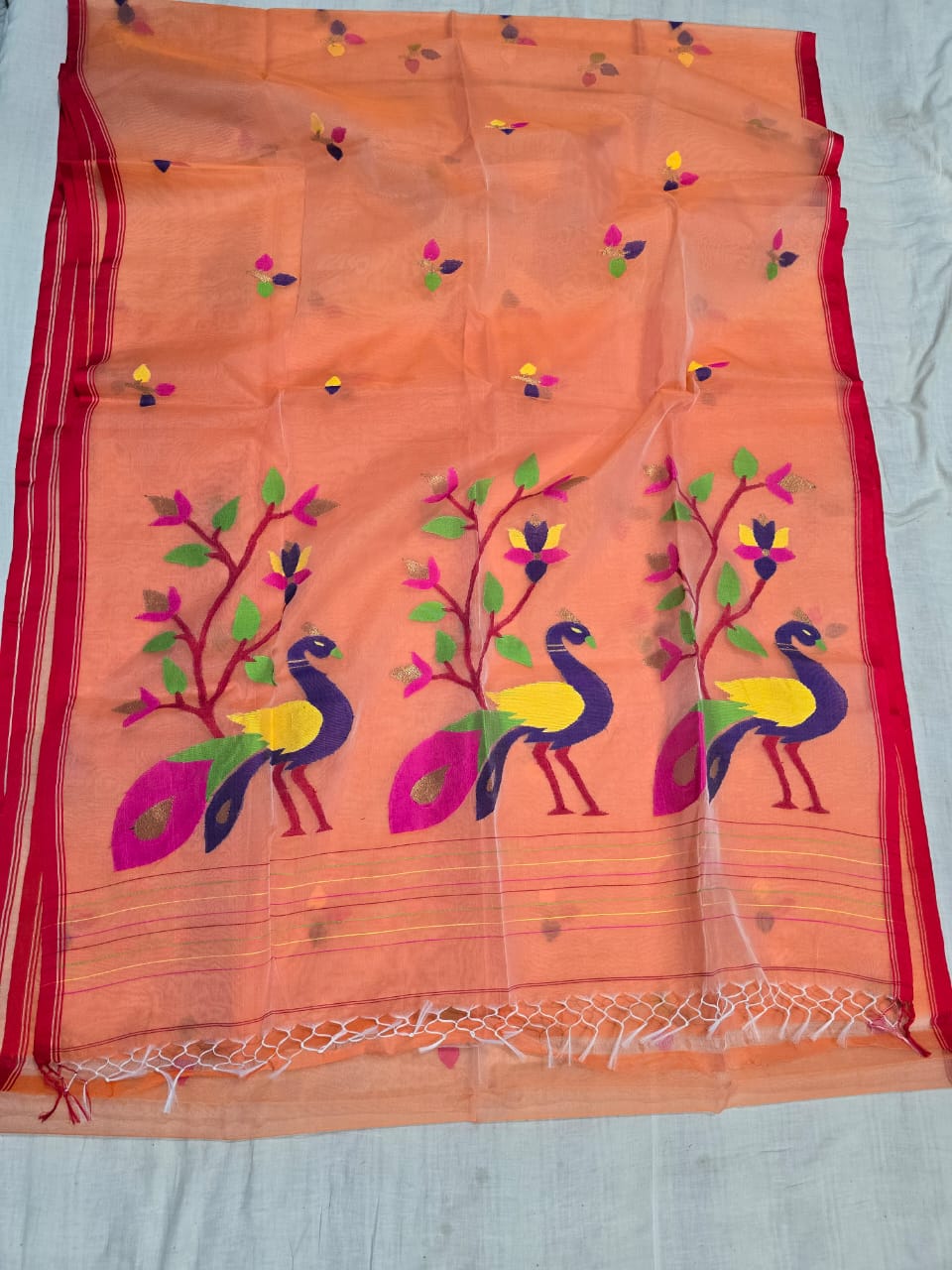 Muslin Jamdani saree peacock motif origin from Bengal